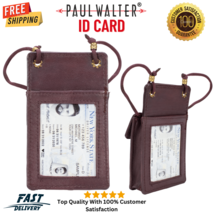 New Genuine Leather ID Holder Neck Strap Wallet Pouch Card Organizer - $10.01