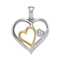 Two-tone Sterling Silver Womens Round Diamond Triple Nested Heart Pendant 1/20 - £35.09 GBP