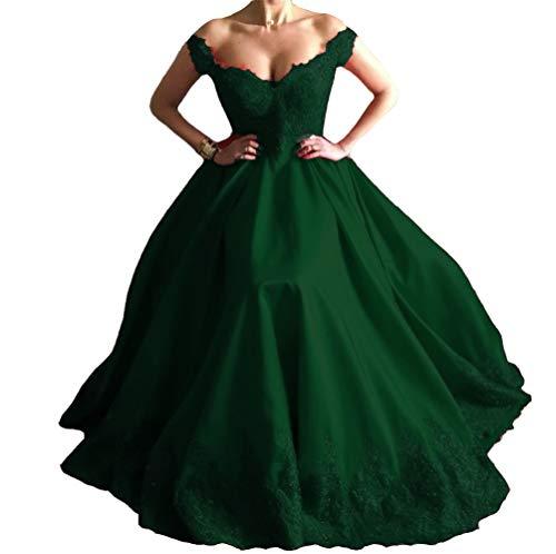Kivary Beaded Lace Off The Shoulder Formal Long Prom Evening Dress Emerald Green