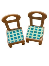 Bluey Doll House Furniture Chairs set Of 2 Blue &amp; Green Check Checkered - $11.87