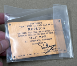 141.51 mph Jaguar XK120 XK140 Copper ID Plate Plaque Badge Jabbeke, Belg... - $475.19