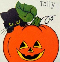 Halloween Tally Game Card Black Cat Peeking Over JOL Pumpkin NOS Vintage Foldout - £18.02 GBP