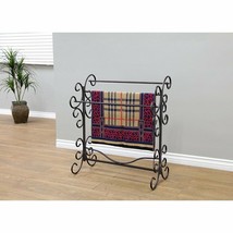 Blanket Rack Rug Towel Holder Drying Stand Metal Vintage Scroll 35.5-Inch Black - £50.51 GBP