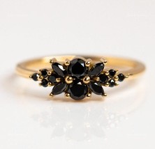 Natural Black Spinel Gemstone Band Ring Size 6.5 14k Rose Gold Jewelry For Women - £940.27 GBP