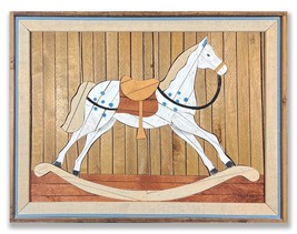Vintage 80&#39;s T. DeGroot LathArt Austin, Rocking Horse Wood Inlay, 33 x 25 Framed - £93.59 GBP