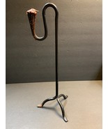 Tall Black Metal Rot Iron Single Candle Holder Table Top Primitive - £17.56 GBP