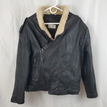 Joint Vintage Leather Biker Motorcycle Jacket  Size 42 Shearling Trim BA... - $91.99