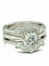 Vintage 14k Placcato Oro Bianco Moissanite Solitario Anello Rotondo Avvolgere - £101.20 GBP