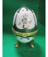 EGG TRINKET BOX FABERGE INSPIRED STYLE 4&quot; TALL FOOTED GREEN AND GOLD [FA... - $47.06 CAD