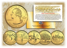 1999 US Statehood Quarters 24K GOLD PLATED ** 5-Coin Complete Set ** w/Capsules - £12.86 GBP