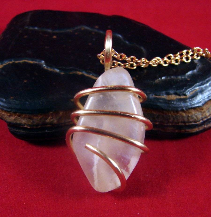 Genuine Crystal Moonstone Forged Wire Wrap Pendant in Bronze Merlin&#39;s Go... - $44.00