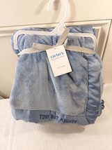 NEW Carters Baby Blanket Tiny but Mighty Blue plush velour soft satin edge trim - £75.33 GBP