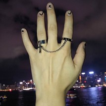 New Popular Cross Chain Opening Adjustable Punk Hip Hop Combination Ring Korean  - £9.18 GBP