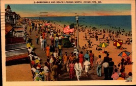 Vintage POSTCARD- Boardwalk And Beach Looking North, Oc EAN City, Md BK43 - £4.15 GBP