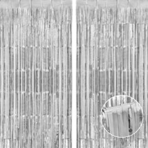 Thicken Silver Foil Fringe Curtains Decorations 3.2X8.2Ft - 2 Pack, Photo Backdr - £11.73 GBP