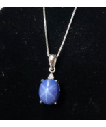 Star Sapphire Pendant Sterling Silver Necklace Italy 925 Stamped Star Ray - $123.75