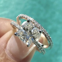 Ensemble d&#39;alliances de mariage 3,00 carats avec diamant taille coussin en... - £228.26 GBP