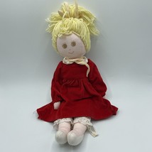 Vintage Eden Cloth Baby Doll Soft Body Plush Toy Girl Blonde Hair Brown Eyes 16” - £10.56 GBP