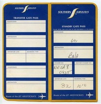 Southern Airways Ticket Jacket Standby Gate Pass &amp; Trip Pass 1968 Ticket  - $21.83