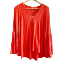 Free People NWT Boho Bell Sleeve Waffle Textured Blouse Orange Parisian ... - £22.02 GBP