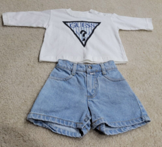 Vintage 90s Baby Guess 2 Piece Long Sleeve Shirt &amp; Denim Short Set Baby ... - £25.48 GBP