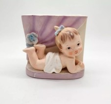 Vintage 1961 Napco Japan Baby Girl Porcelain Planter 3D Rose Decor Pink Nursery  - £13.70 GBP