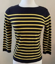 J McLaughlin Blue Yellow Striped Pullover Sweater Size XS Modal Buttons - £14.69 GBP