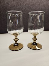 Libbey Water/Wine Glasses In Tulip Brown Stem vintage 1970&#39;s MCM Set of 2 - £8.94 GBP