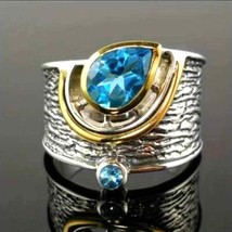 Water Drop Ring Ethnic Jewelry Zirconia Gemstone Wide Ring Size 6 - £19.58 GBP