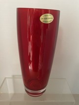 Red Crystal Teleflora Gift Heavy Glass Vase Fine Bohemian 10in Made in Czech Rep - £27.56 GBP