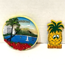 Vintage Lot 2 Hawaii Waikiki Refrigerator Souvenir Magnets 3 and 2.5 Inches - £8.46 GBP