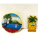Vintage Lot 2 Hawaii Waikiki Refrigerator Souvenir Magnets 3 and 2.5 Inches - £8.35 GBP