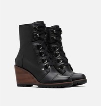 Sorel After Hours Lace Wedge Booties Black Leather $250 Sz 5, New! - $98.99