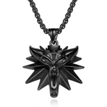 Black Witcher Wolf Pendant Necklace For Men Punk Rock Retro Jewelry Chain 24" - £9.45 GBP