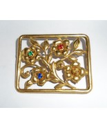 Vintage Rhinestone Brooch Pin Rectangle Art Nouveau Style 1950s - £7.84 GBP