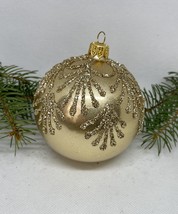 Gold with gold glitter glass ball Christmas ornament, handmade XMAS decoration - £10.19 GBP