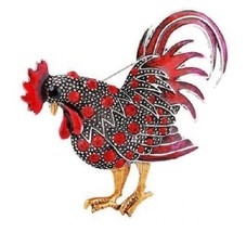 Stunning Diamonte Gold Plated Vintage Look Rooster Christmas Brooch Cake PIN C4 - £10.73 GBP