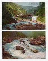 2 The Kozu River Kyoto Japan Postcards Rafting and Train Crossing Bridge  - $17.82