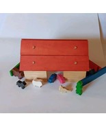 Vintage Wooden Noah&#39;s Ark Playset 21 Pieces Animals, People, INCOMPLETE SET - $227.42 MXN