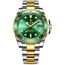 LIGE New Watch Men Automatic Mechanical gold green - £70.19 GBP
