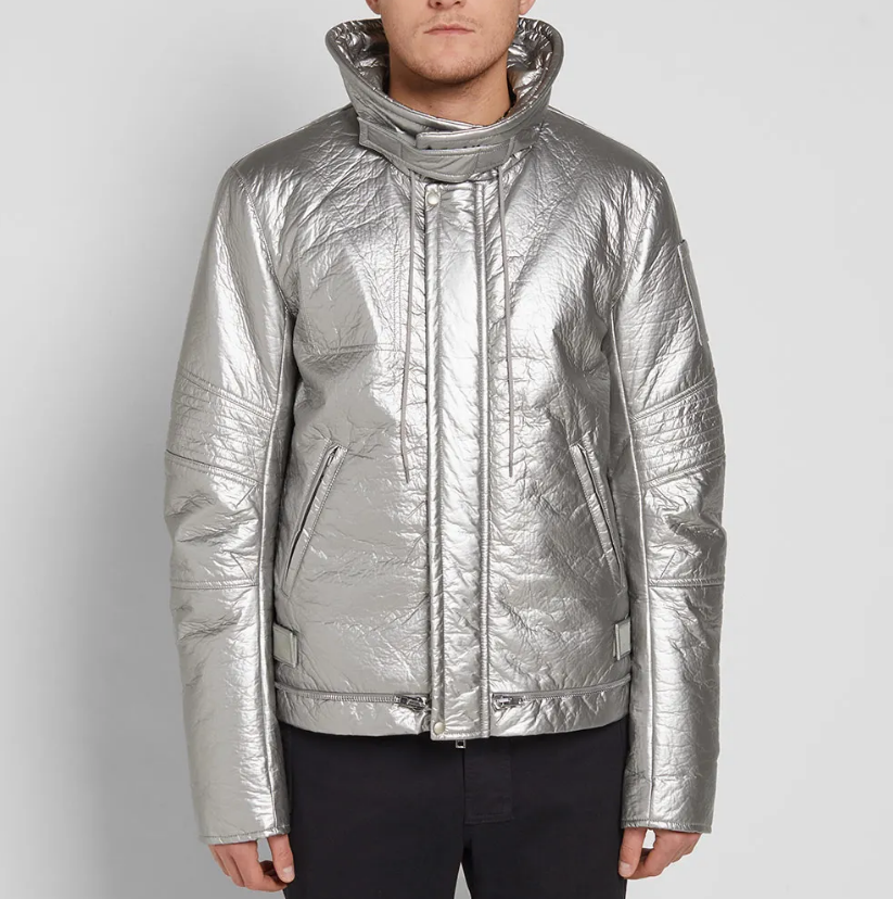 Primary image for HELMUT LANG Mens Puffer Astro Moto Solid Silver Size XS H07RM401