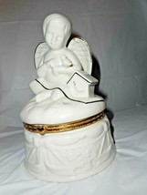 Trinket Box SEI Angel Cherub Bird Figurine Large Hinged Lid Gold Trim Porcelain - £16.34 GBP