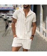 Summer Cotton Linen Shirt Set Men&#39;s Casual Outdoor 2-piece Suit Andhome ... - £50.05 GBP