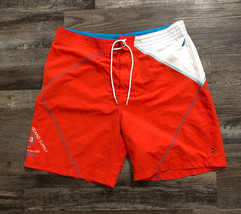 Nautica Mens Size 38 Orange w Blue &amp; White Board Shorts Swim Trunks - $17.55