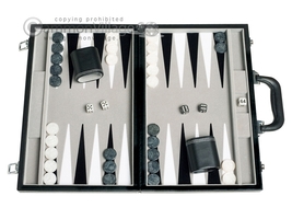 Open Box! 18&quot; Leatherette Backgammon Set - Black with Grey Velvet Field - £55.82 GBP