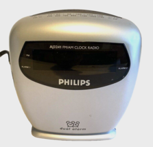 Philips AJ3241 Digital Dual Alarm AM FM Clock Radio, Silver, Works Great! - £9.75 GBP