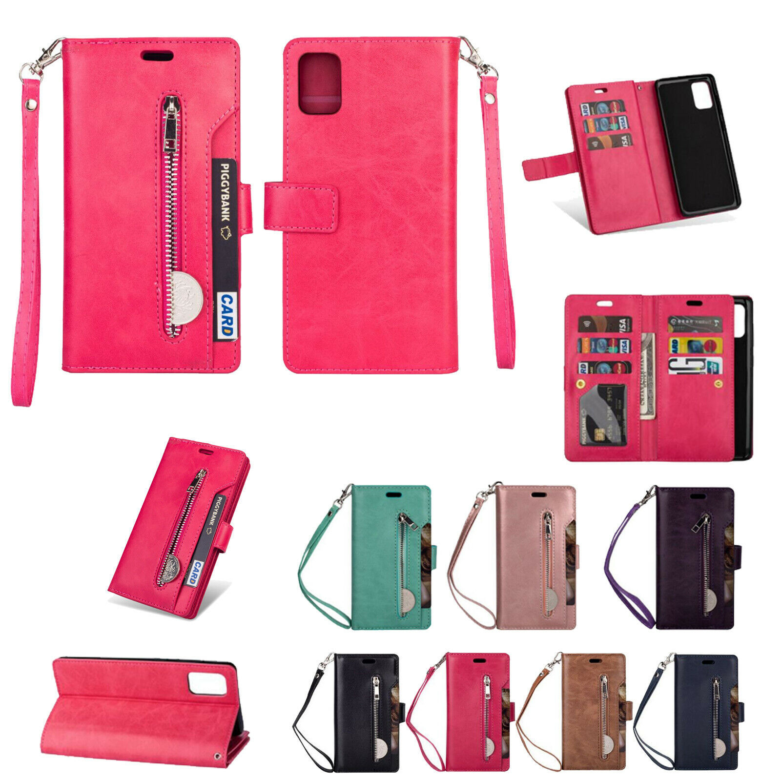 Zipper Flip Leather Wallet Stand Case Cover For Samsung Galaxy A90/A20s/A51/A71