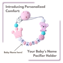 Custom Koala &amp; Crown, Baby Pacifier Clip - Name Personalization - £9.99 GBP