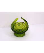 Vintage LE Smith Moon &amp; Stars Green Glass Split Handle Basket Candy Dish - $14.84