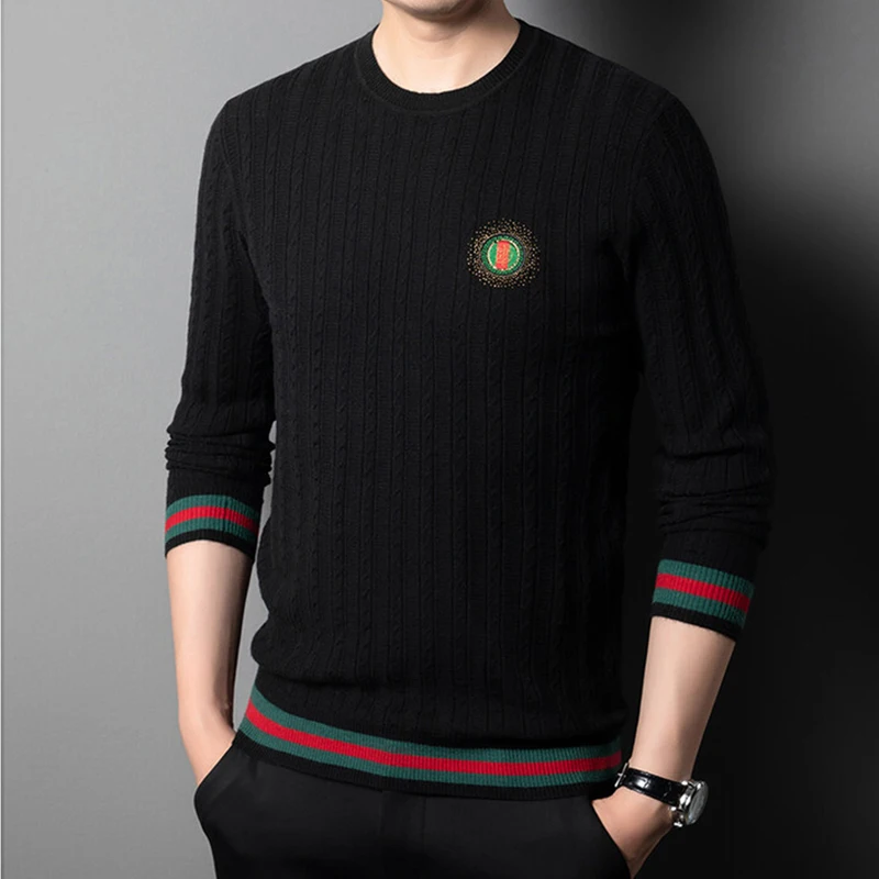 High-quality  Designer Embroidery s Long Sleeve Male O Neck Pullover Autumn Wint - £166.01 GBP